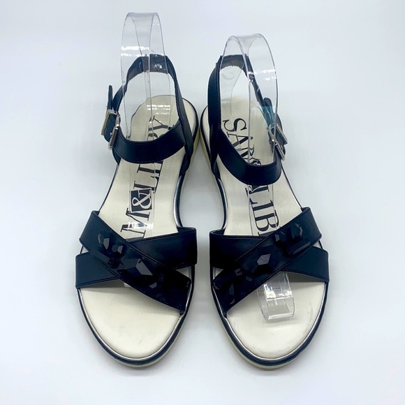Sam & Libby - Black and White Jeweled Strap Sandals Size 6 - Picture 1 of 16